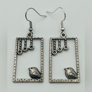 Silver Tone Bird Dangle Earrings